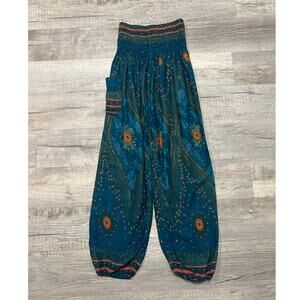 Banjamath Pull On Harem Pants Small Stretch Pocket Boho Peacock Palazzo Indie